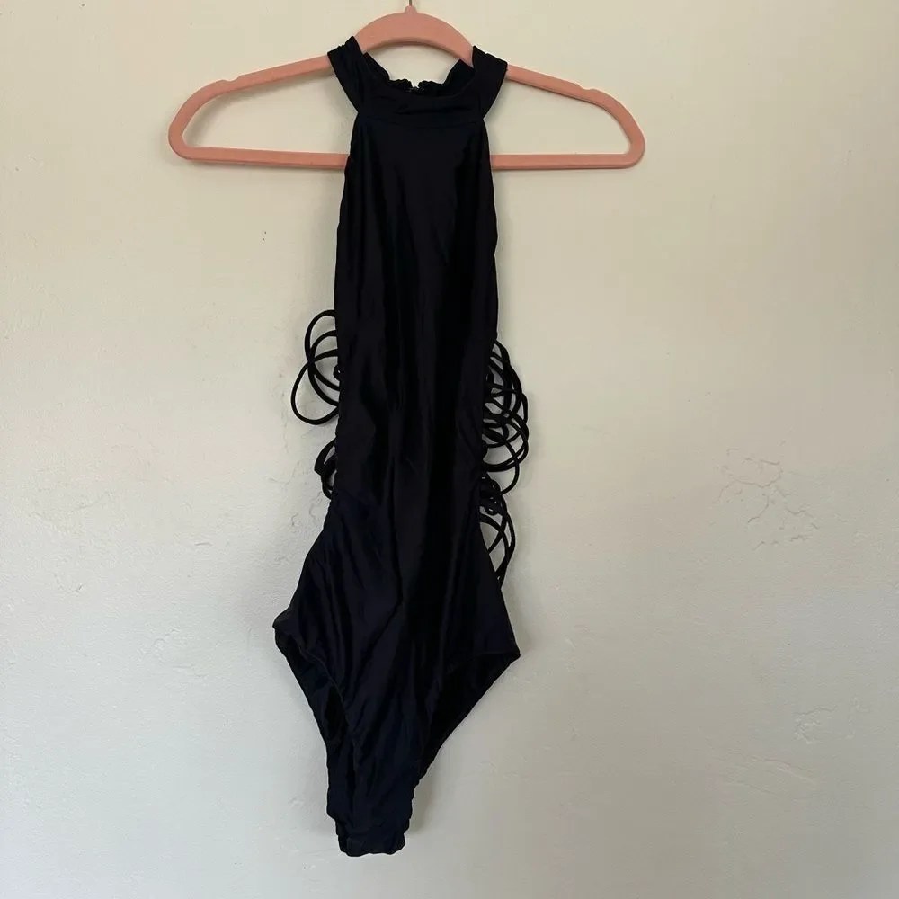 House of CB London Black Ladderback One Piece Swim‎ Zipper Size S